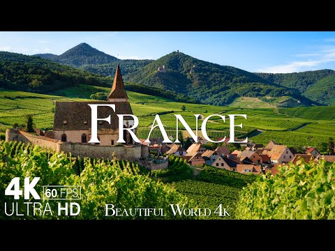Видео: Франция 4K - Визуальное путешествие 4K через горы, пляжи и сельская местность - расслабляющая музыка