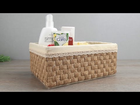 Видео: Корзина для хранения из джута. Плетеная корзина из джута и картона
