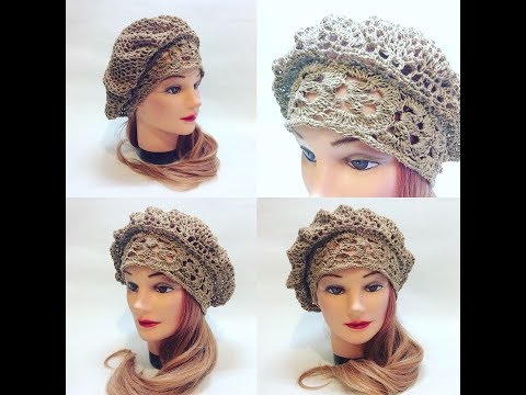 Видео: Берет летний крючком на основе ленточного кружева2 crochet beret