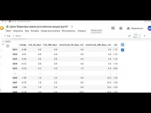 Видео: Марковские цепи и матрицы переходов для 10 дневных волатильностей акций в Python.