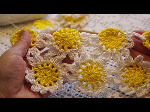 Видео: Ромашки в безотрывном мотиве. Crochet flower motifs ( узор #112)