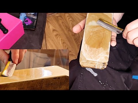 Видео: Jap Nat Sharpening straight razor тахеонный абразив тест очередного япната заточка клинковой бритвы