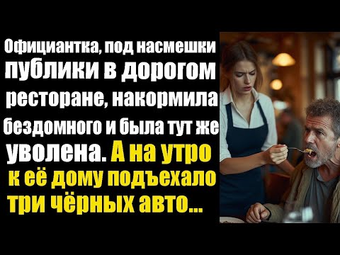 Видео: Официантка, под насмешки публики в дорогом ресторане, накормила бездомного и была тут же уволена