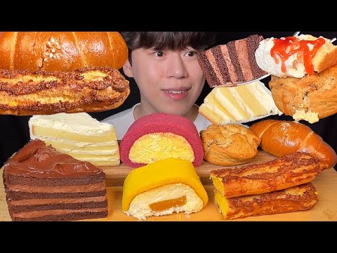 Видео: SUB) Корейский десерт мукбанг asmr | шоколадный торт, рулет, булочка..