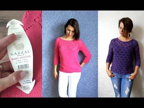 Видео: Два джемпера из пряжи Газал бэби коттон (Крючок против спиц). Отзыв о пряже.