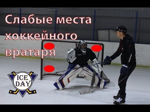 Видео: Куда бросать хоккейному вратарю? Слабые места