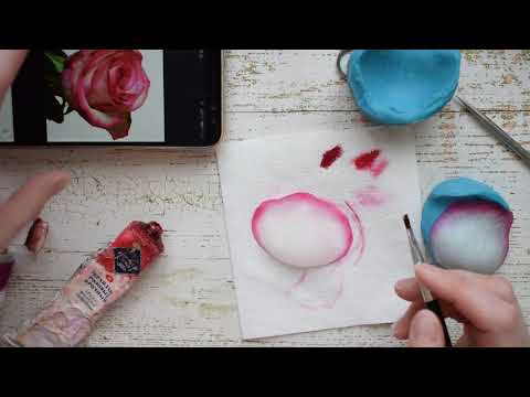 Видео: Роза Карусель из холодного фарфора . Тонировка лепестка