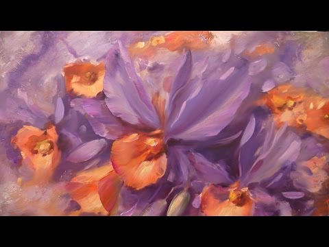 Видео: Мастер-класс на двух холстах. Фиолетовые орхидеи. Master class on two canvases.