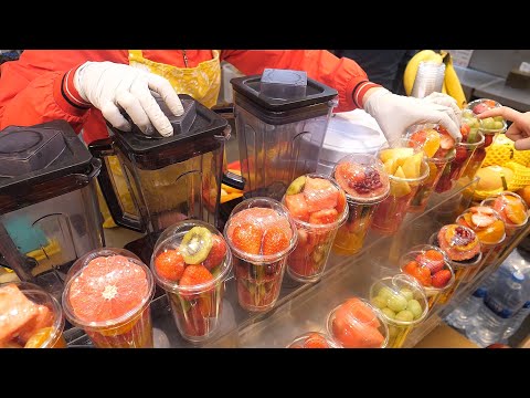 Видео: Gwangjang Market «Свежий фруктовый сок друга», который заменяет 100% свежих фруктов каждый день.