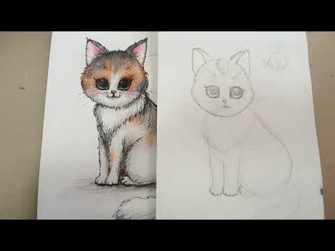 Видео: "Милый котик". Лёгкий способ рисования.