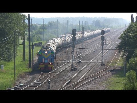 Видео: Тепловоз ТЭМ2-1664 и толкач ЧМЭ3-3491 / TEM2-1664 and CME3-3491 at Vaivara station