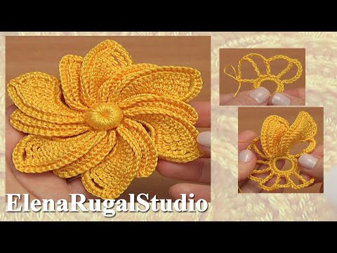 Видео: ЯРКИЙ ЦВЕТОК с разными лепестками Урок 31 Вязание крючком
