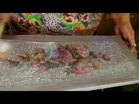 Видео: Декупаж полированной полки. Шаг 2.