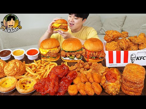 Видео: ASMR MUKBANG | Хрустящая жареная курица KFC, Чизбургер, сырная палочка рецепт ! принимать пищу
