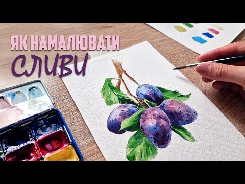 Видео: Як намалювати гілочку зі сливами акварельними фарбами. Акварельна ботаніка