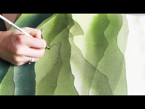 Видео: Акриловые чернила и Абстрактный Арт: Зеленая Даль и Время