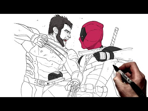 Видео: Как нарисовать Дэдпула против Росомахи | Пошаговое руководство | Дэдпул 3