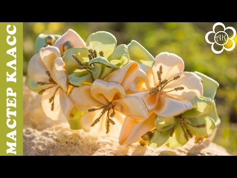 Видео: Ободок с цветами / Канзаши Мастер Класс
