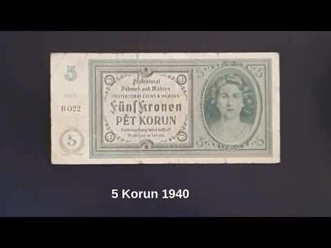 Видео: Банкнота 5 korun 1940. Bohemia and Moravia. Czech Republic. Обзор.