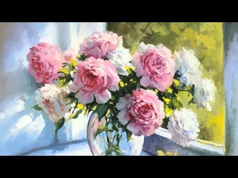 Видео: Пионы масляными красками +79857776200 Peonies with oil paints +79857776200