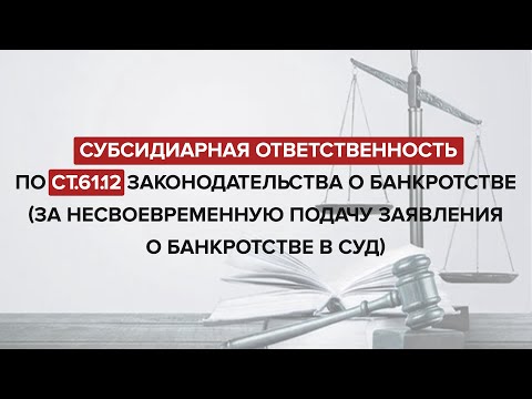 Видео: Субсидиарная ответственность за неподачу заявления на банкротство (ст.61.12 127-ФЗ)