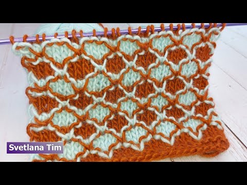 Видео: Невероятно красивый двухцветный узор спицами, подойдет для детских изделий. Вязание спицами № 628