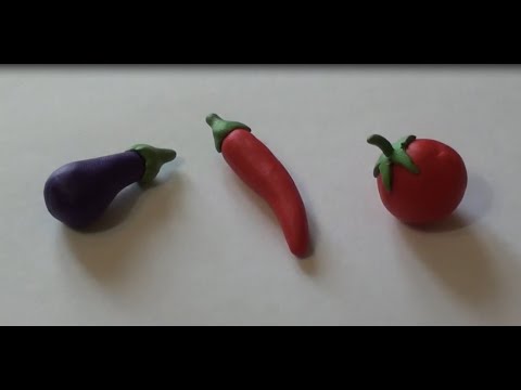 Видео: Овощи из пластилина.  Помидор, перец и баклажан.
