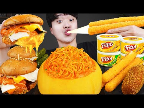 Видео: ASMR MUKBANG | гамбургер, Сырная палочка, Огненная лапша, хотдог рецепт блюда принимать пищу