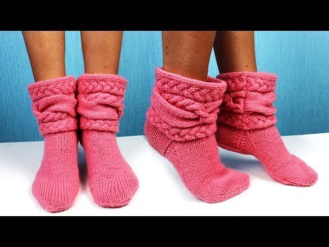 Видео: Вязаные тапочки спицами на 38-40 размер