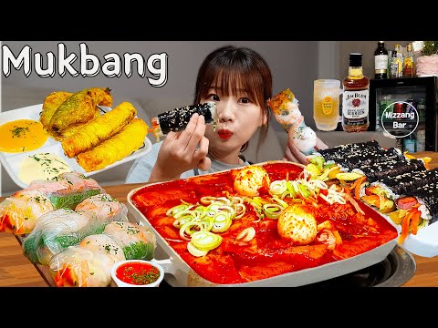 Видео: Sub)Real Mukbang- Острый Ттокбокки 🔥 Кимбап 🍙 Вьетнамские роллы 🌯 Жареная еда 🍤 Хайбол 🥂 АСМР