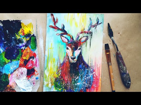 Видео: ОЛЕНЬ |Рисуем поп-арт вместе🎨 Гуашь/акрил/масло
