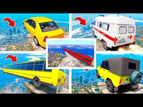 Видео: 5 КРУТЫХ ВИДЕО ПРО ПРЫЖКИ НА МАШИНАХ С ОБРЫВА В ГТА 5