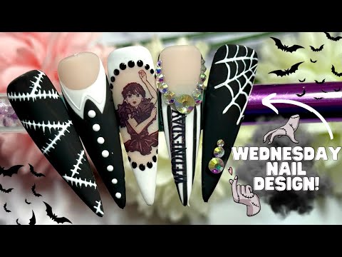 Видео: Урок по дизайну ногтей на Хэллоуин в среду с использованием наклеек и гелей для дизайна ногтей | ...