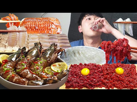 Видео: сырые креветки, говядина, каракатица и рыба! Подборка видео о сыроедении MUKBANG ASMR EATINGSHOW