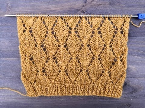 Видео: Ажурный узор спицами "Листья" для вязания красивых джемперов, кардиганов .