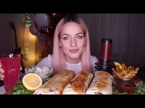 Видео: MUKBANG | Домашняя шаурма с ананасом, курицей, говядиной, картофель | shawarma (rolls) не ASMR