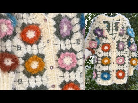 Видео: Остатки пряжи, новый стиль! 💫 Кардиган с цветочным узором крючком #crochet #diy