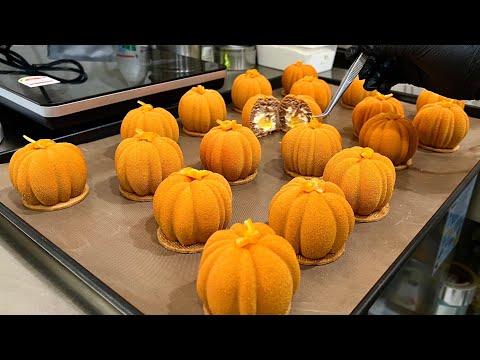 Видео: это искусство! приготовление шоколадного муссового торта в форме тыквы - корейская уличная еда