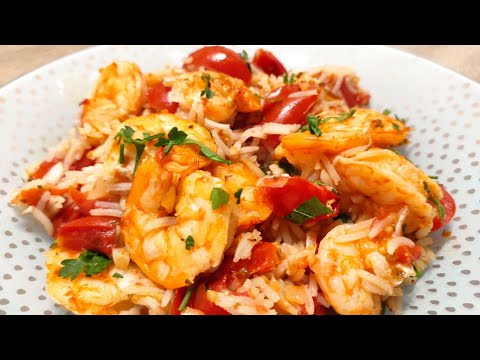 Видео: Скариди на тиган с чери домати и ориз Басмати, лесно и вкусно лятно ястие за по- малко от 15 минути