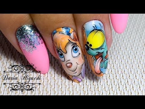 Видео: Комбинированный Маникюр!!! Рисуем Мультяшек!!! Дизайн Ногтей!!!