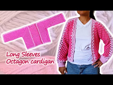 Видео: Кардиган с длинными рукавами и восьмиугольным узором | Мастер-класс по вязанию крючком