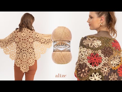 Видео: Шаль с мотивом Alize Angora Gold