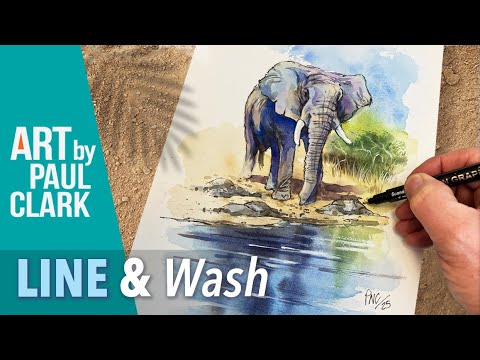 Видео: Как нарисовать африканского слона в технике Line & Wash