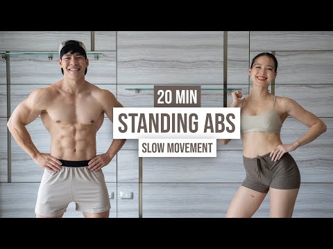 Видео: 20 МИН. ПРЕСС СТОЯ - Верхний пресс, нижний пресс и косые мышцы живота. Медленное движение, без об...