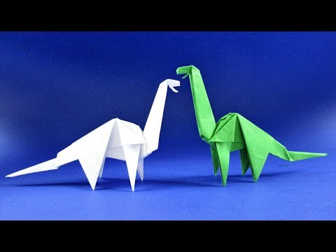Видео: Как сделать динозавра из бумаги. Оригами Диплодок