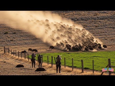 Видео: 299 диких кабанов вторглись на ферму — фермеры и охотники немедленно отреагировали, применив оружие