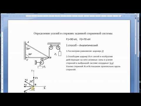 Видео: Определение усилий в стержнях аналитическим способом