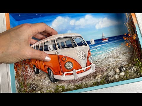 Видео: Создание легендарной классической диорамы микроавтобуса VW с пляжной сценой в коробке