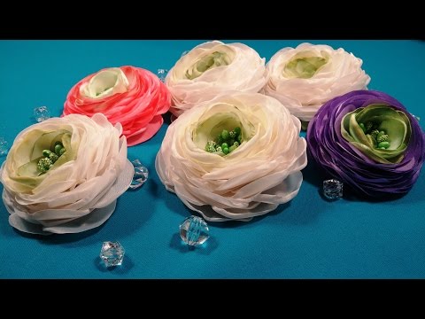 Видео: Ranunculus of fabric or ribbons/Ranunculus de tela o cintas/Ранункулюс из ткани или лент