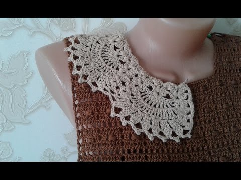 Видео: Платье крючком "Квадратики" (платье №6 из опроса). Часть 9. Воротник (5-8 ряды).